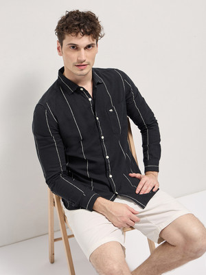 THE BEAR HOUSE Men Striped Casual Black Shirt