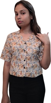 PRACHALAN Girls Floral Print Casual Grey Shirt