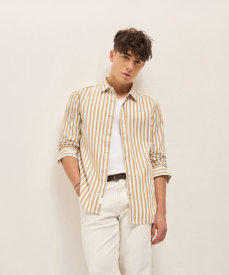 THE BEAR HOUSE Men Striped Casual Yellow Shirt