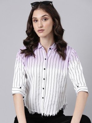 Showoff Women Striped Casual Purple Shirt