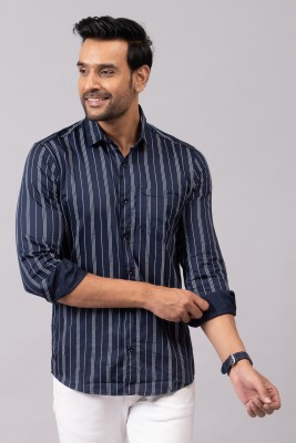 Sudan Men Striped Party Dark Blue Shirt