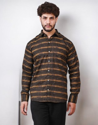 CIOFF CREATION Men Striped Casual Brown, Black Shirt