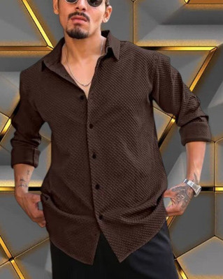 The style grove Men Self Design Casual Brown Shirt