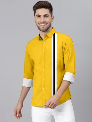 GROFLEX FASHION Men Striped Casual Yellow Shirt