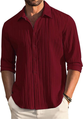 SANBROS Men Self Design Casual White Shirt