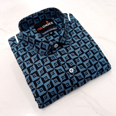 NO CHOICE Men Printed Casual Blue Shirt