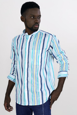 french crown Men Striped Casual White Shirt