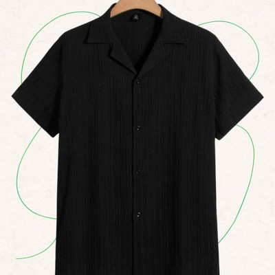 Nita creation Men Self Design Formal Black Shirt