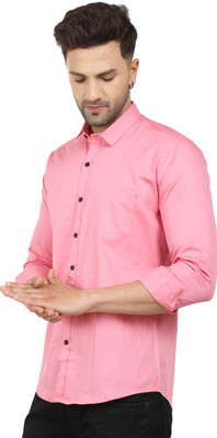 UNIFAV Men Solid Casual Pink Shirt