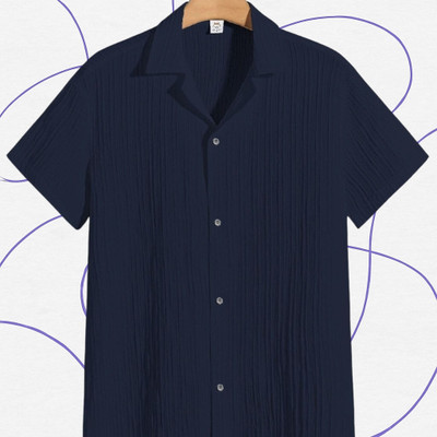 Dharamraj Fashion Men Self Design, Solid Casual Dark Blue Shirt