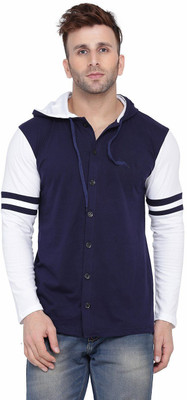tfurnish Men Solid Casual Dark Blue, White Shirt