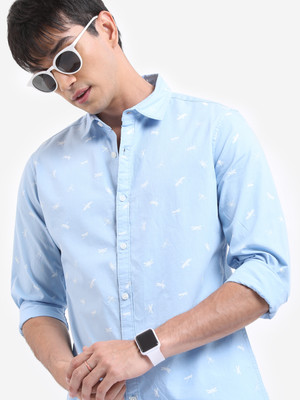 HIGHLANDER Men Printed Casual Light Blue Shirt