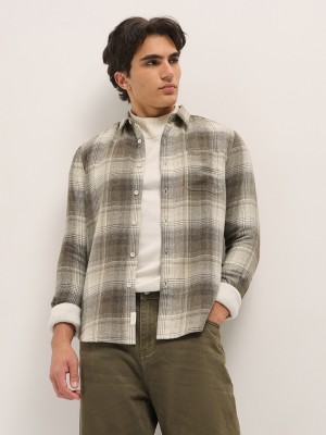 THE BEAR HOUSE Men Checkered Casual Brown Shirt