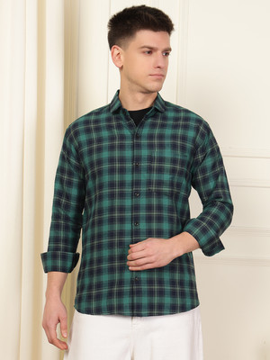 METRONAUT Men Checkered Casual Green Shirt