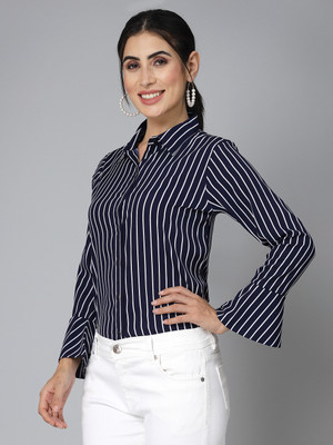 Style Quotient Women Striped Casual Blue Shirt