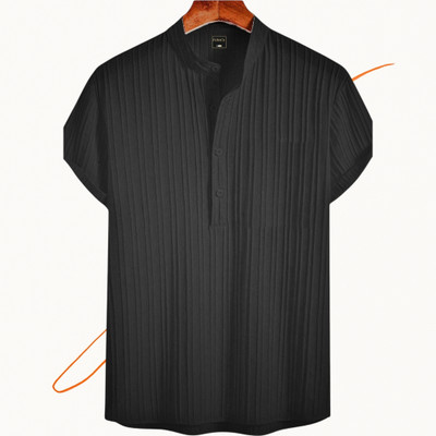 Jenil Fashion Men Self Design Casual Black Shirt