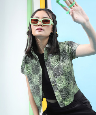 Tokyo Talkies Women Printed Casual Green Shirt