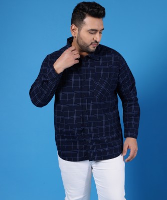 Instafab Plus Men Checkered Casual Blue Shirt