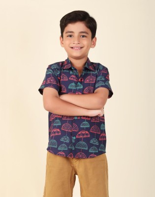 Fabindia Boys Printed Casual Blue Shirt