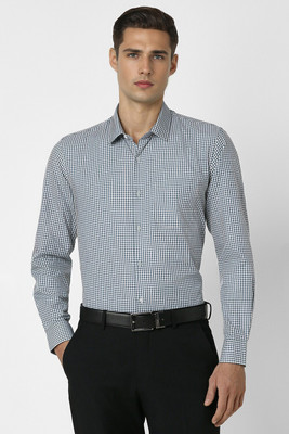 PETER ENGLAND Men Checkered Formal Green Shirt