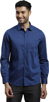 TURTLE Men Self Design Formal Blue Shirt