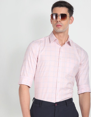 ARROW Men Checkered Formal Pink Shirt