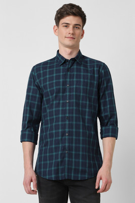 PETER ENGLAND Men Checkered Casual Blue Shirt