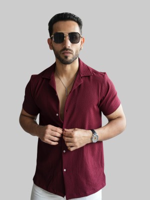 KHANJAN FASHION Men Self Design, Checkered Festive Maroon Shirt
