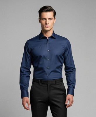 TYCONIUM Men Solid Formal Blue Shirt