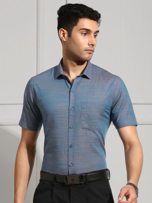 Ramraj Cotton Men Striped Formal Blue Shirt