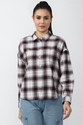 VAN HEUSEN Women Checkered Casual White Shirt