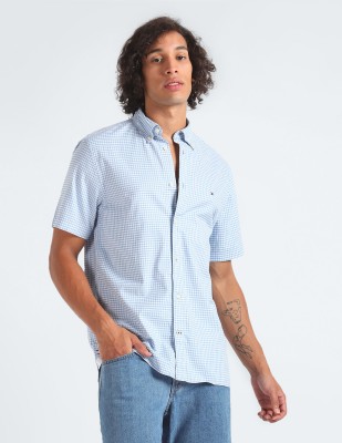 TOMMY HILFIGER Men Checkered Casual Blue Shirt