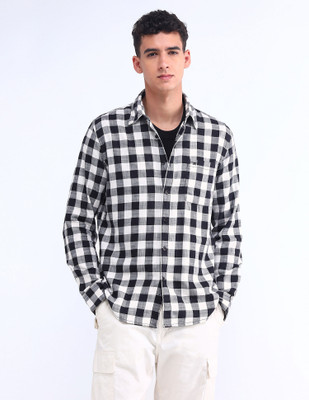 FLYING MACHINE Men Checkered Casual White Shirt