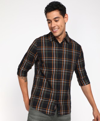 BEING HUMAN Men Checkered Casual Black Shirt