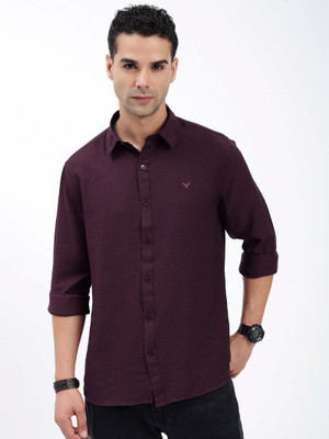Style Grove Men Solid Casual Purple Shirt