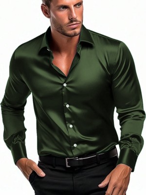 SOLSTICE Men Solid Formal Dark Green, Multicolor Shirt