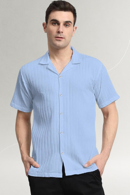 Dharamraj Fashion Men Self Design Casual Light Blue Shirt