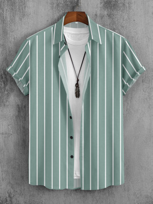 THEBROSSCO Men Striped Casual Green, White Shirt