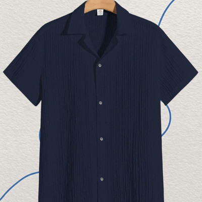 Nita creation Men Self Design Formal Blue Shirt