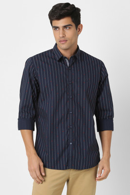 PETER ENGLAND Men Striped Casual Blue Shirt