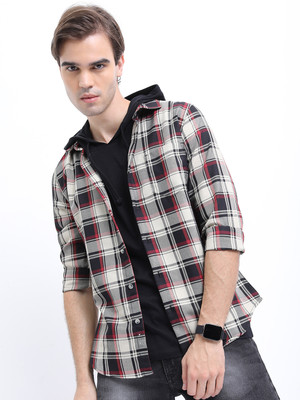 HIGHLANDER Men Checkered Casual Black Shirt