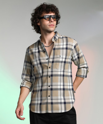 CAMPUS SUTRA Men Checkered Casual Beige Shirt