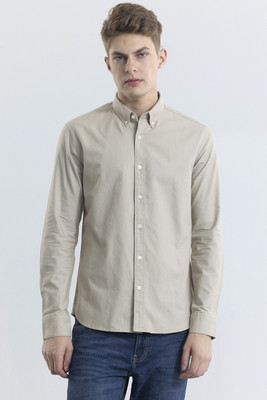 Snitch Men Solid Casual Beige Shirt