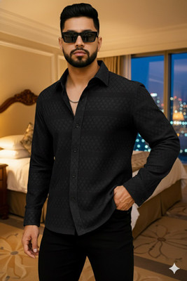 Crivion Men Self Design Casual Black Shirt