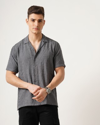 British Club Men Printed Casual Grey, Black Shirt