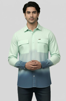 NUEVOSPORTA Men Dyed/Ombre Party Blue, Light Green Shirt