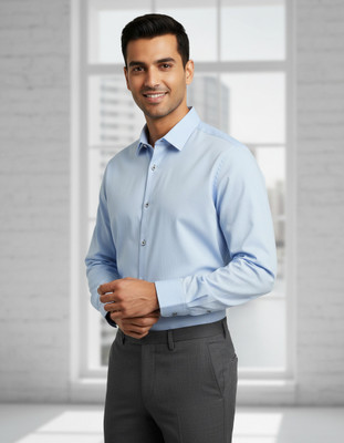 GLOBAL EXPERT Men Solid Casual Light Blue Shirt