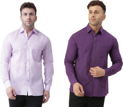 RIAG Men Solid Casual Purple, Pink Shirt(Pack of 2)