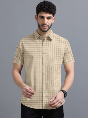 METRONAUT Men Checkered Casual Beige Shirt