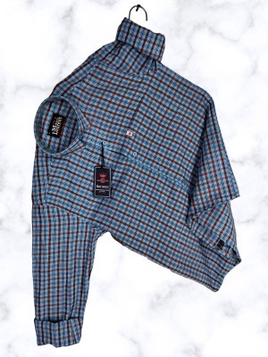 Marc Laurent Men Checkered Casual Dark Blue, Light Blue, Maroon Shirt